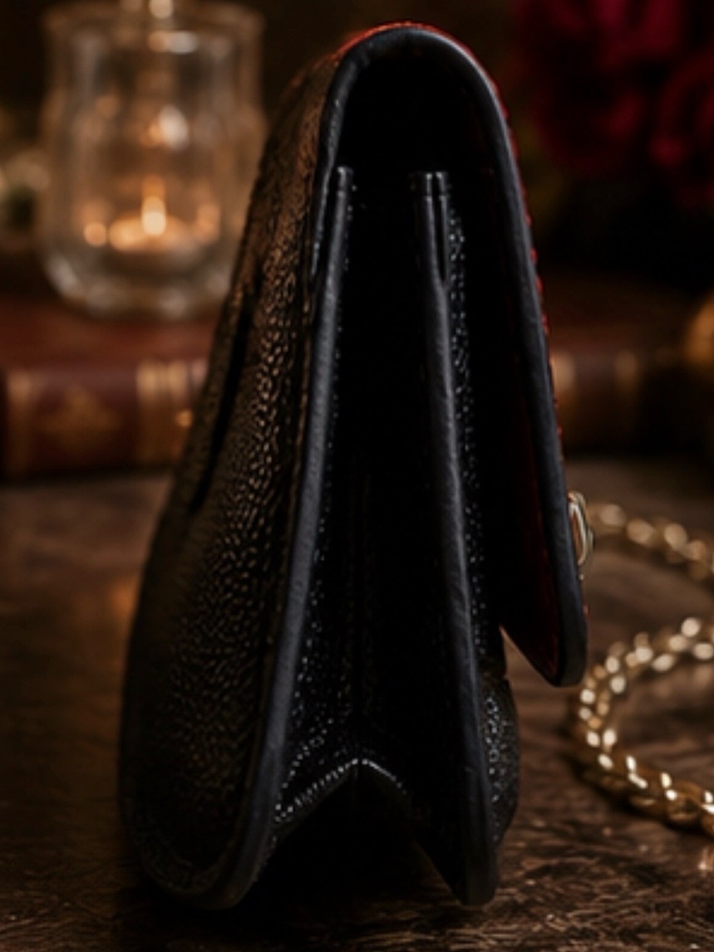 Henri Bendel Exotic Red and Black Snake-Embossed Clutch with Gold Hardware - Picture 6 of 13